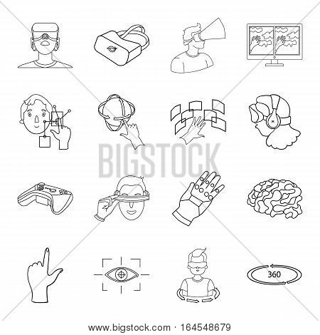 Virtual reality set icons in outline design. Big collection of virtual reality vector symbol stock illustration