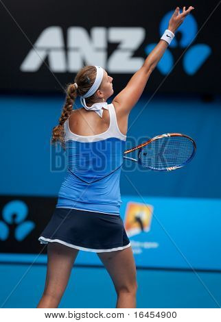 MELBOURNE - 26 stycznia: Petra Kvitova Republiki Czeskiej w jej straty ćwierćfinał Vera Zvonar