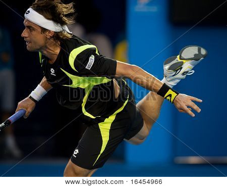 MELBOURNE - 26 januari: David Ferrer van Spanje in zijn kwartfinale lwin over Rafael Nadal van Spanje  