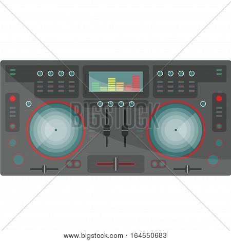 DJ mixer with EQ on a white background. Flat style. Vector illustration.