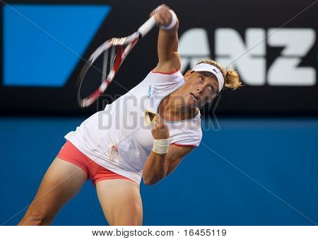MELBOURNE - Januar 20: Samantha Stosur Australien in ihrer zweiten Runde Sieg über Vera Dushevina von