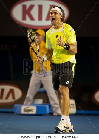 MELBOURNE - 28 januari: David Ferrer van Spanje in zijn halve finale verlies aan Andy Murray van Groot-Brittannië