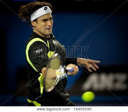 MELBOURNE - 28 januari: David Ferrer van Spanje in zijn halve finale verlies aan Andy Murray van Groot-Brittannië