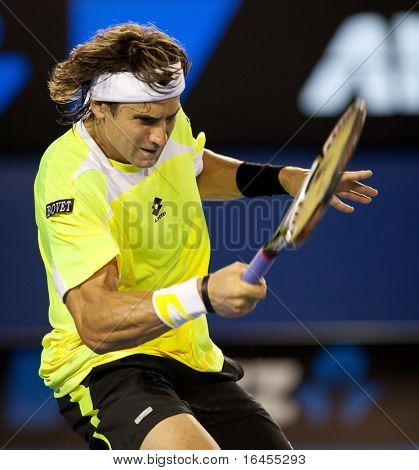 MELBOURNE - 28 januari: David Ferrer van Spanje in zijn halve finale verlies aan Andy Murray van Groot-Brittannië