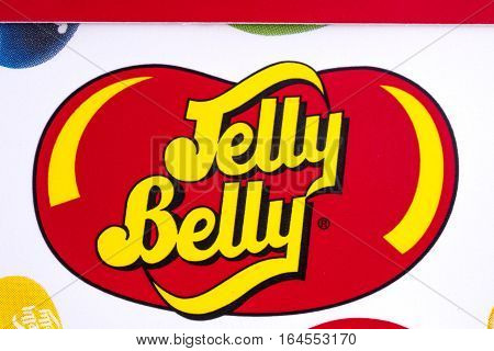 LONDON UK - JANUARY 4TH 2017: A close-up shot of the Jelly Belly Company brand logo on 4th January 2017.