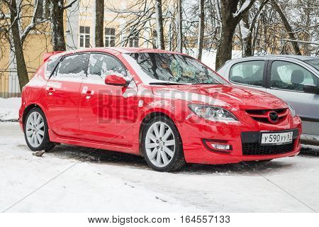 Smolensk, Russia - November 12, 2016: New Mazda 3 (Axela) parked in winter street.