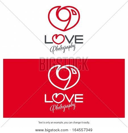 Minimal photography logo design love concept. Vector camera heart icon.