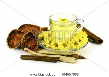Chrysanthemum Tea With Chinese Herbal Medicine On White Background.