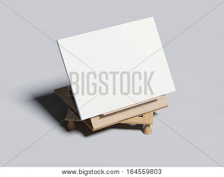 Wooden bookend with blank frame. 3d rendering