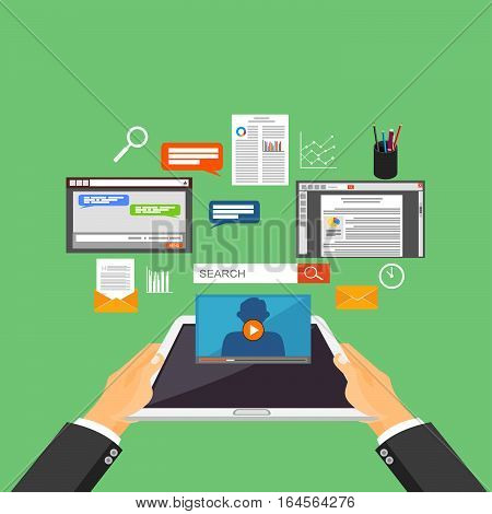Mobile phone technology internet content distribution system concept illustration. Multimedia services