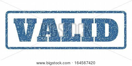 Cobalt Blue rubber seal stamp with Valid text. Vector message inside rounded rectangular frame. Grunge design and unclean texture for watermark labels. Horisontal sticker on a white background.