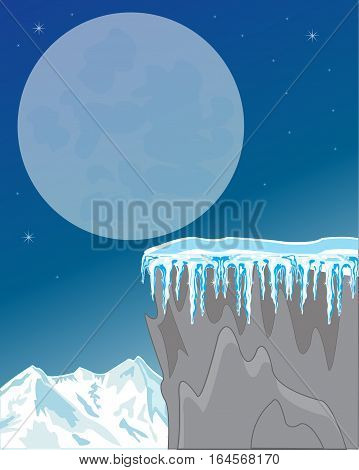 The Night landscape of the snow mountains and.Vector illustration