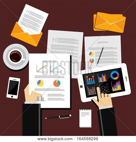 Working business person on desk. Business analyst concept