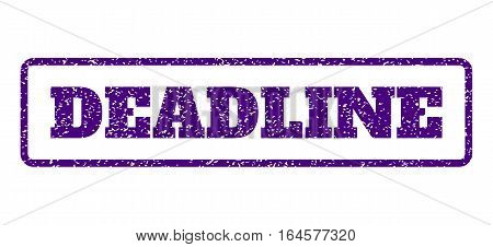 Indigo Blue rubber seal stamp with Deadline text. Vector tag inside rounded rectangular banner. Grunge design and dirty texture for watermark labels. Horisontal emblem on a white background.