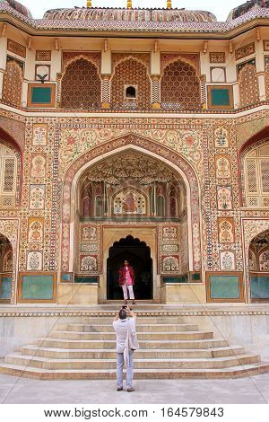 Amber, India - March 1: Unidentified People Take Picture At Ganesh Pol In Amber Fort On March 1, 201