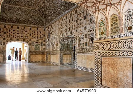 Amber, India - March 1: Jai Mandir (mirror Palace) In Amber Fort On March 1, 2011 In Amber, India. A
