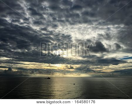 Sunset Sea and Cloudy, Beautiful sky background