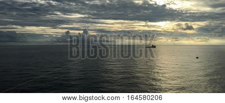 Sunset Sea and Cloudy, Beautiful sky background