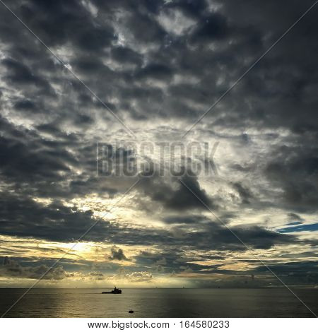 Sunset Sea and Cloudy, Beautiful sky background