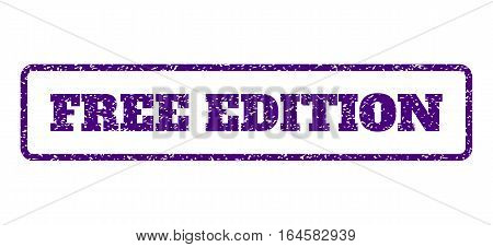 Indigo Blue rubber seal stamp with Free Edition text. Vector caption inside rounded rectangular shape. Grunge design and dirty texture for watermark labels. Horisontal sign on a white background.