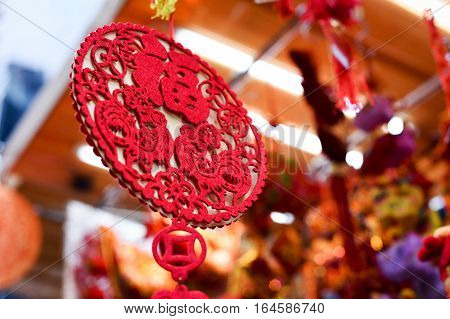 Chinese year of the rooster. Traditional Chinese decorations.