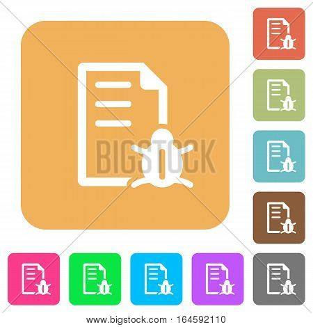 Bug report flat icons on rounded square vivid color backgrounds.