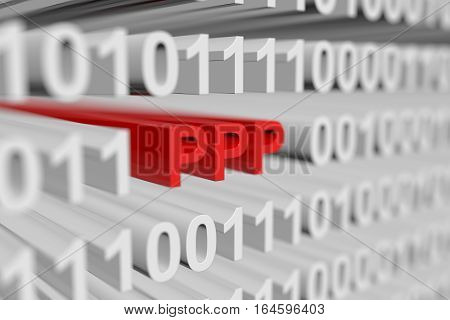 PPP in the form of a binary code with blurred background 3D illustration