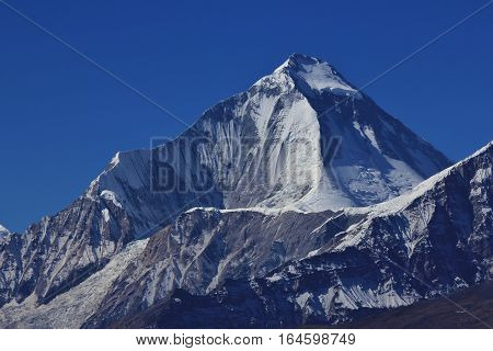 High mountain Dhaulagiri Nepal. View from a place near Muktinath.