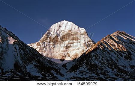 The North Face of Mount Kailash in sunrise time.
