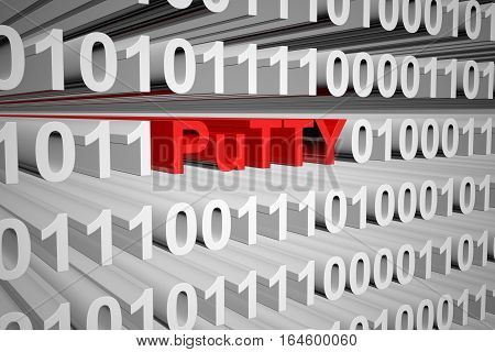 PuTTY in the form of binary code, 3D illustration