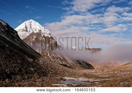 Morning view to the East Face of sacred Mount Kailash in Tibet.