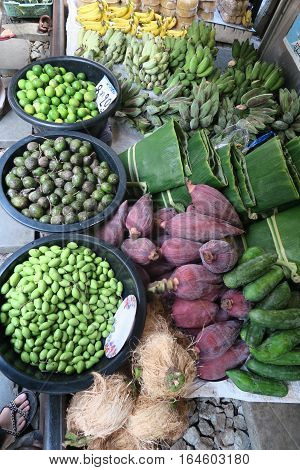 Banana banana flowers and lemons on the market Thailand