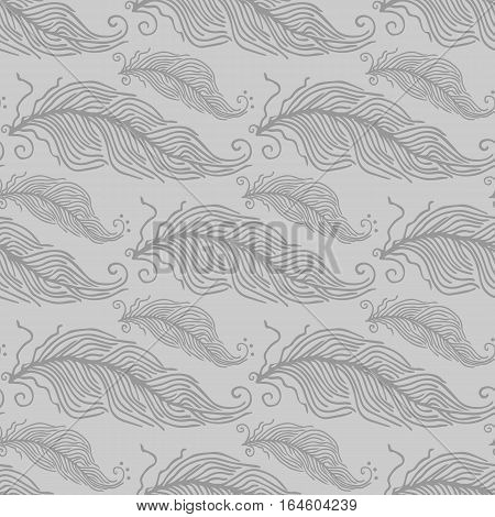 Vector Black and White Feather Pattern. Seamless classical texture with elegant sketch hand painted feathers
