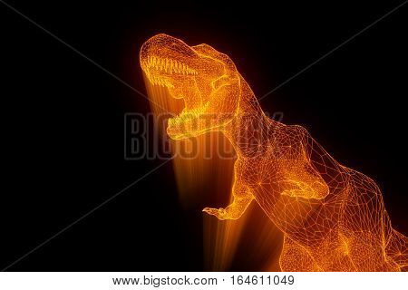 Dinosaur TRex in Hologram Wireframe Style. Nice 3D Rendering