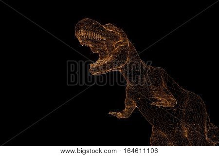 Dinosaur TRex in Hologram Wireframe Style. Nice 3D Rendering