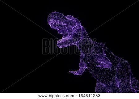 Dinosaur TRex in Hologram Wireframe Style. Nice 3D Rendering