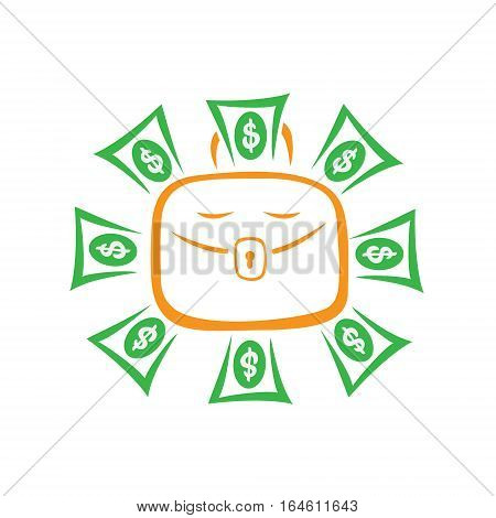 Portfolio with paper money.The symbol of attracting wealth and success in business. Vector illustration