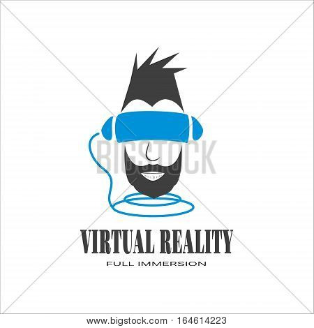 Head of a man in headphones and blue glasses vr. Vector illustration
