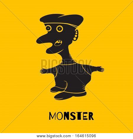 Silhouette monsters standing with his mouth open. Eyes intently watching. Vector illustration