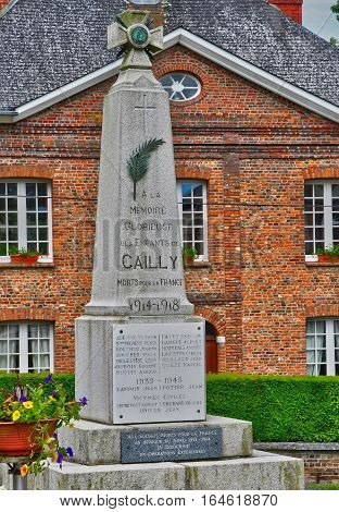 Cailly France - june 23 2016 : the war memorial