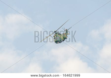 Bucharest, Romania - July 30, 2016. Iar Puma Elicopter Flying In The Sky, Stunt Aerobatic