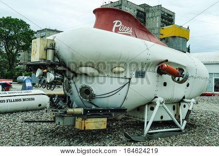 Kaliningrad, Russia - June 23, 2010: Pisces deep-sea manned vehicle for oceanographic research and rescue operations. The Museum of the world ocean