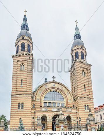 Sibiu, Romania - August 10, 2016: The Holy Trinity Cathedral (catedrala Sfânta Treime)