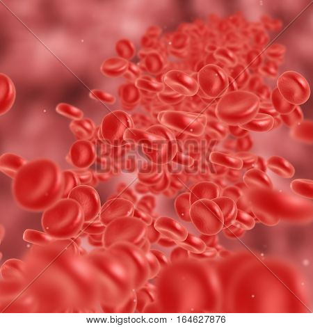 Red blood cell flowing in vein or artery. 3d render. Healthcare and medical zoom concept.