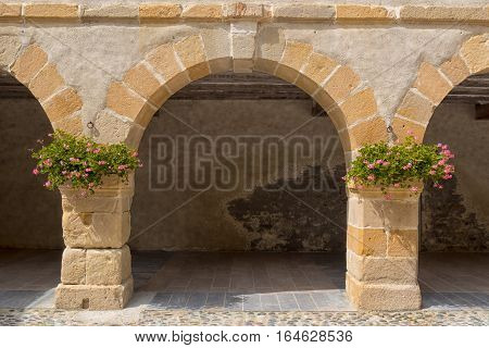 Stone ark village of Navarrenx in the Pyrenees
