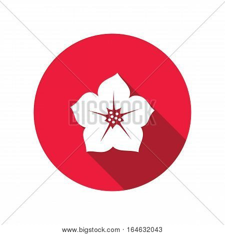 Petunia flower icon. Floral symbol. Round circle flat sign with long shadow. Vector