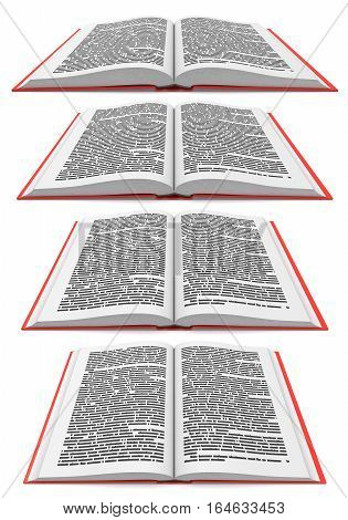 Open books in different perspectives on white background, 3d illustration