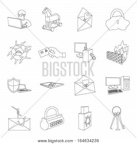 Hackers and hacking set icons in outline design. Big collection of hackers and hacking vector symbol stock illustration