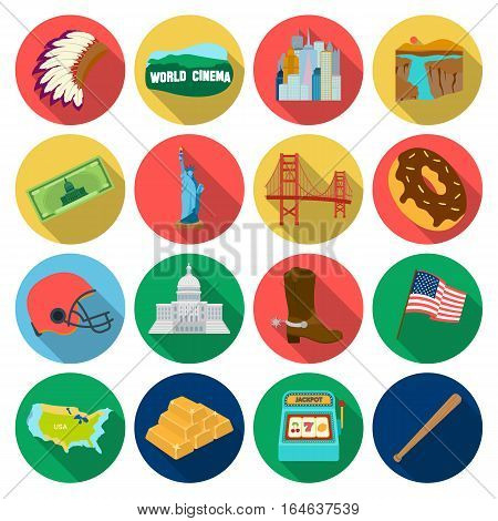 USA country set icons in flat design. Big collection of USA country vector symbol stock illustration