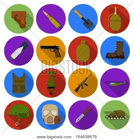 Military and army set icons in flat design. Big collection of military and army vector symbol stock illustration